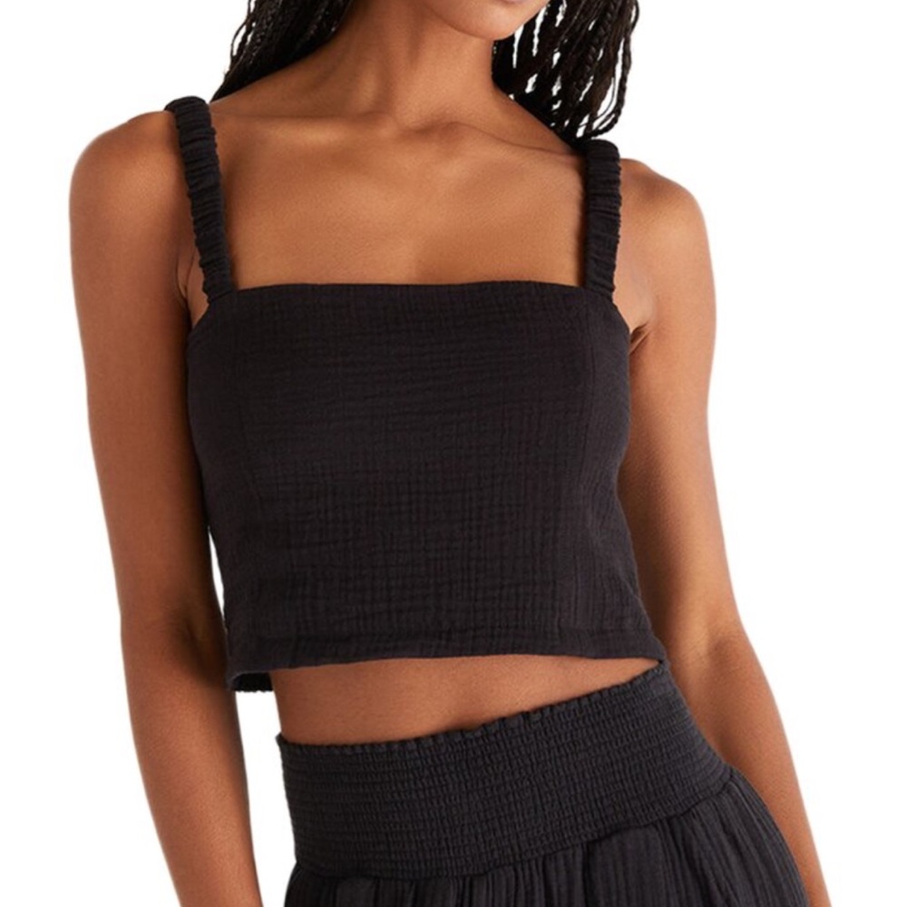 Black Square Neck Crop Tank Top - Women's